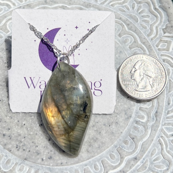 Labradorite Crystal Marquise Pendant - Handmade by Wandering Bunny LLC - Picture 5 of 9